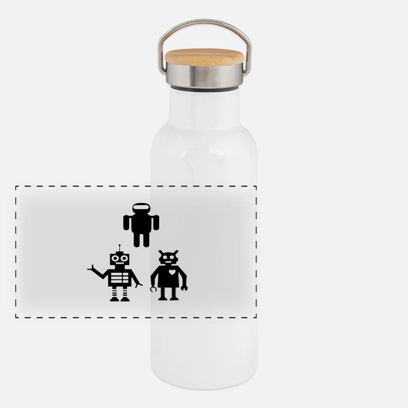 Roboter Android Panorama Thermosflasche mit Bambusdeckel