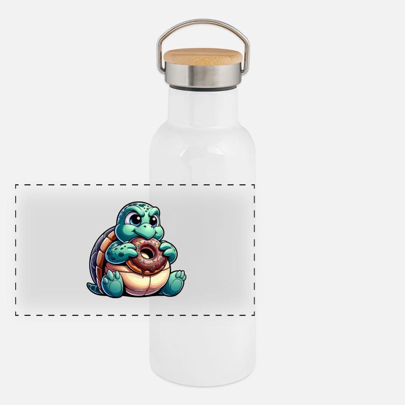 Cute Chubby Turtle Donut Cartoon Panoramic Thermal Bottle with Bamboo Lid