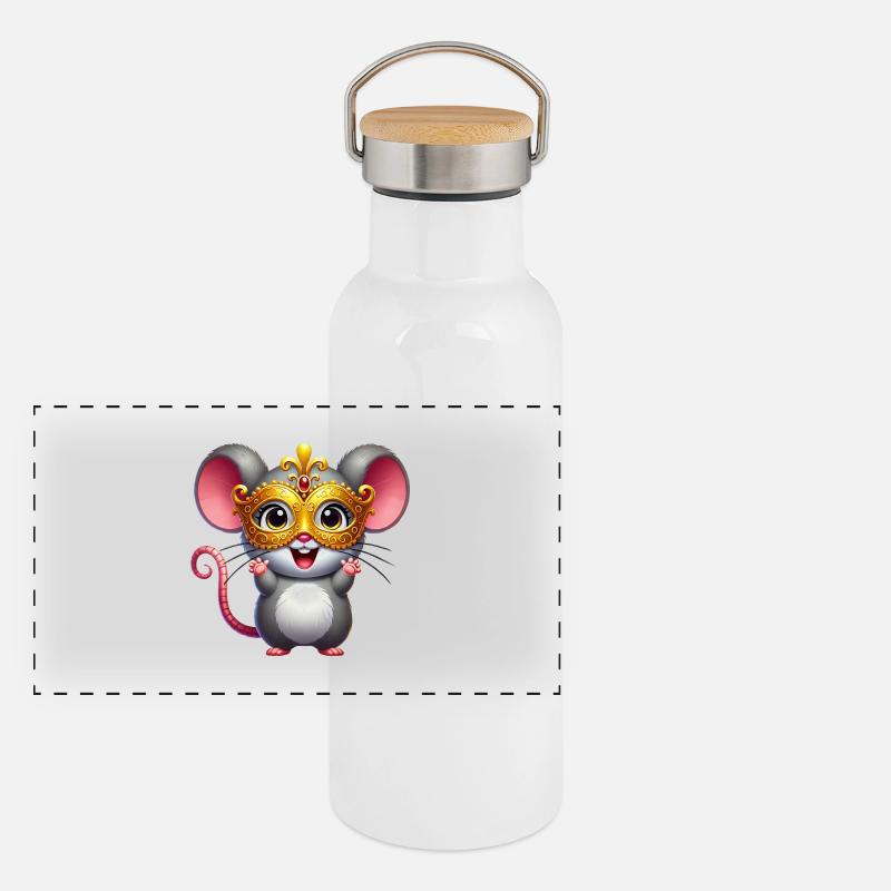 Mardi Gras Mouse Rat Mask Carnival Panoramic Thermal Bottle with Bamboo Lid