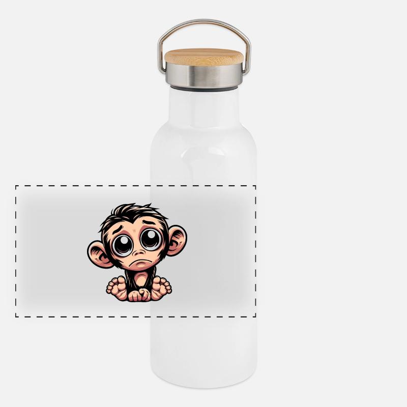 Cute sad monkey emotive chimpanzee slaughtered Panoramic Thermal Bottle with Bamboo Lid
