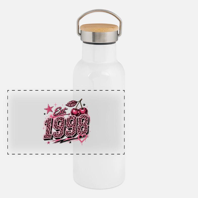 Est. 1998 Pink Leopard Birthyear Panorama Thermosflasche mit Bambusdeckel