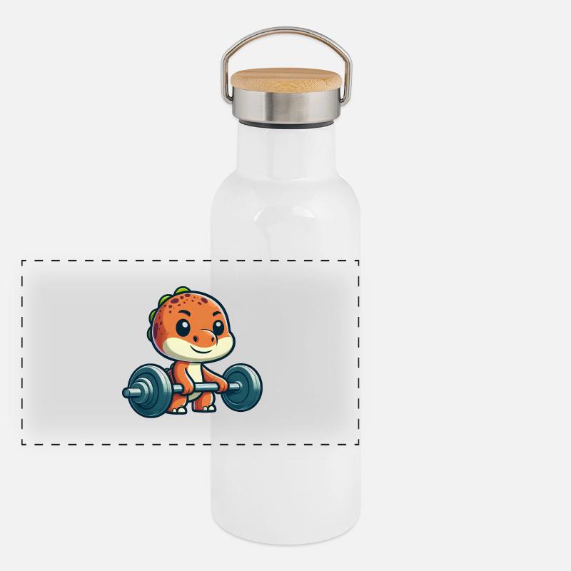 Cute Dino T-Rex Barbell Workout Panoramic Thermal Bottle with Bamboo Lid