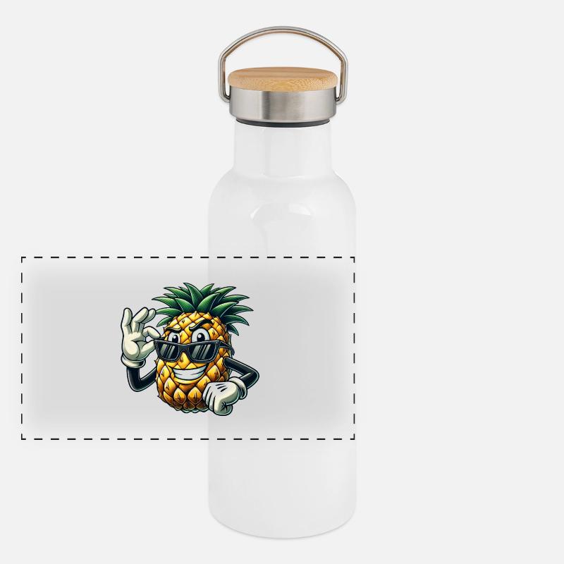 Ananas Frucht Comic mit Sonnenbrille Panorama Thermosflasche mit Bambusdeckel