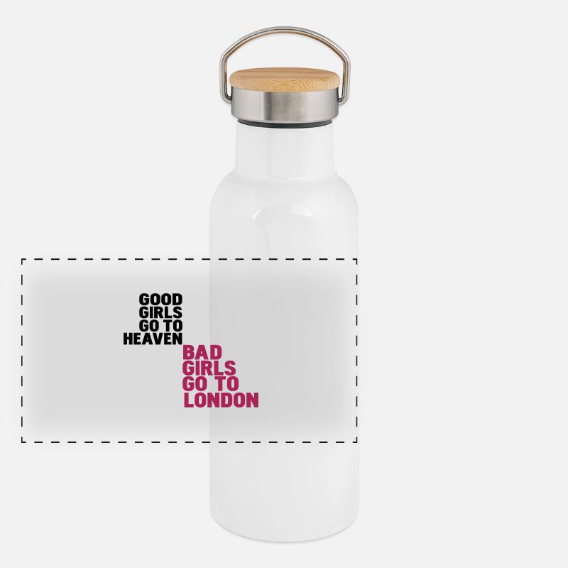 Gute Mädchen kommen in den Himmel, böse Mädchen Panorama Thermosflasche mit Bambusdeckel