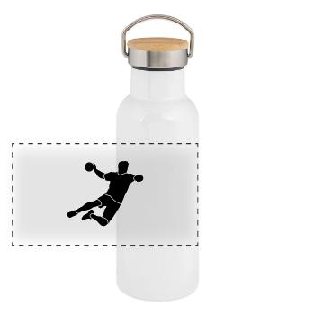 Handballer Handball - Panorama Thermosflasche mit Bambusdeckel - Weiß - Vorne