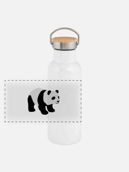 Panda - Panorama Thermosflasche mit Bambusdeckel - Weiß