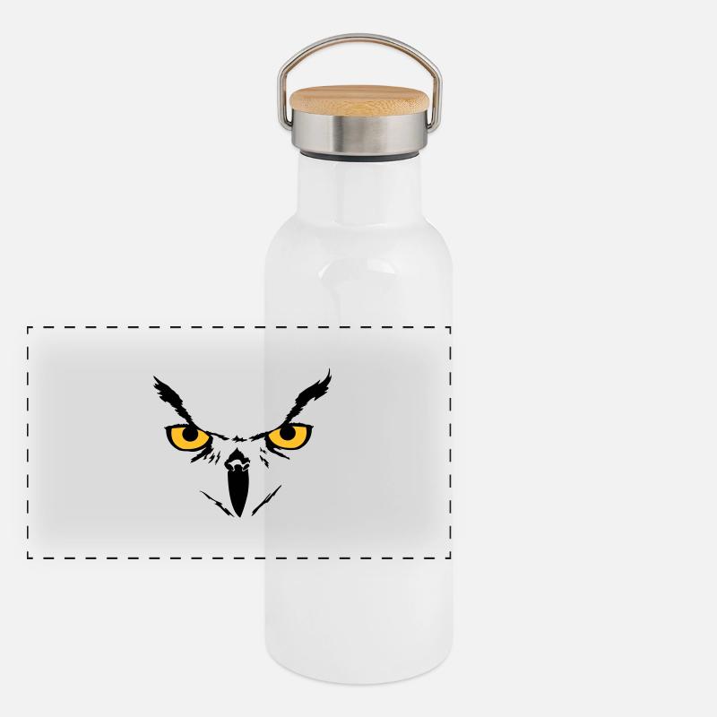 Owl face Panorama Thermosflasche mit Bambusdeckel