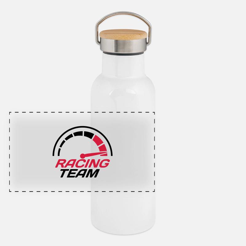 Racing Team Tacho Schnell Rasen Panorama Thermosflasche mit Bambusdeckel