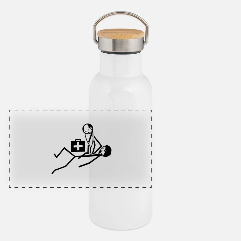 Ersthelfer - Panorama Thermosflasche mit Bambusdeckel - Weiß