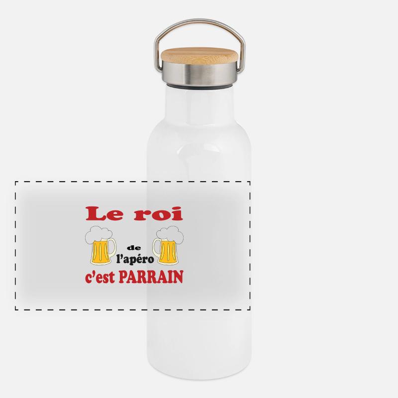 Le roi de l'apero c'est parrain Gourde isotherme avec bouchon en bambou