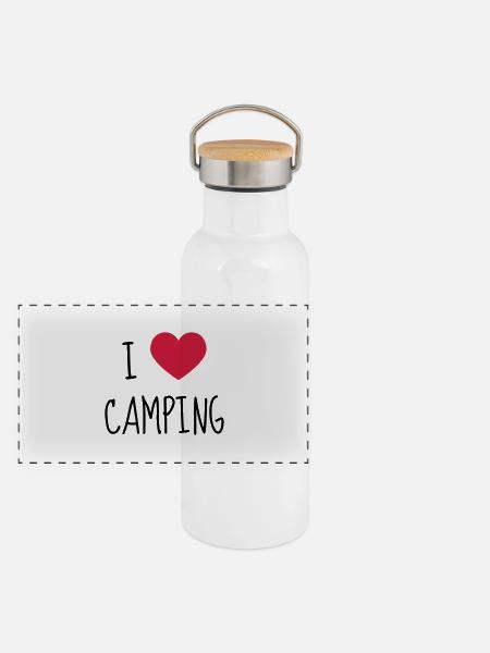 Camping Camper Campeur Tente Zelt Tent - Panoramic Thermal Bottle with Bamboo Lid - white - Front