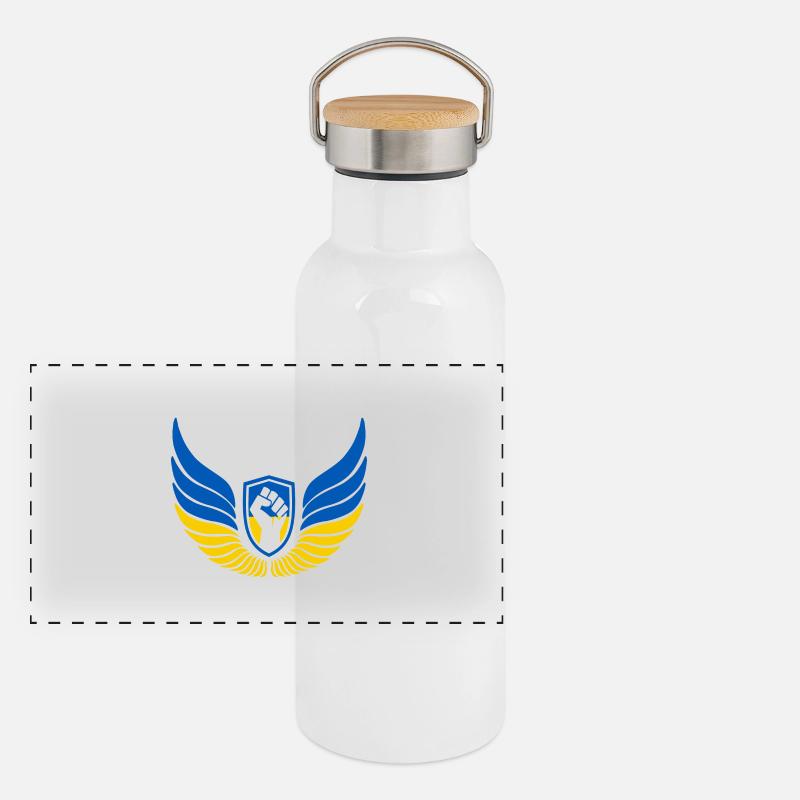 Ukraine Logo Panorama Thermosflasche mit Bambusdeckel
