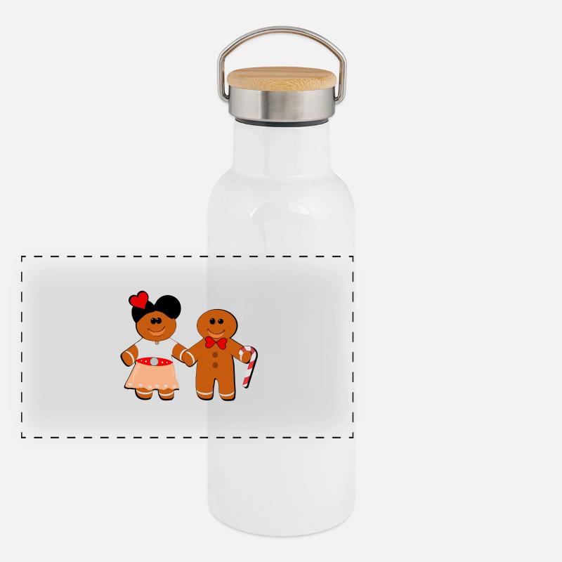 Alsace Couple de Mannele Mannala Gourde isotherme avec bouchon en bambou