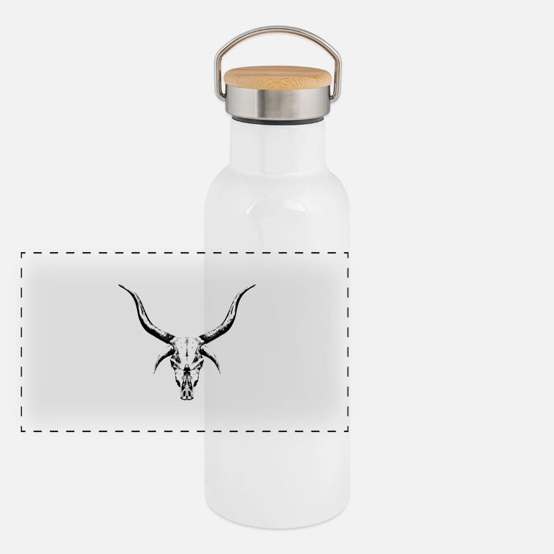 Mysterious Cattle Skull - Panoramic Thermal Bottle with Bamboo Lid - white