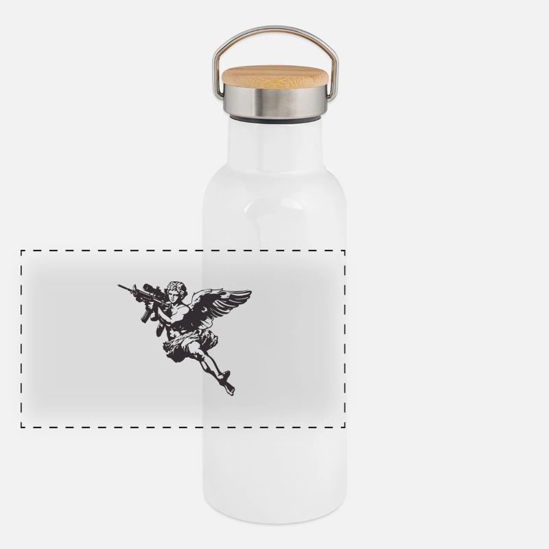 Riffle Angle - Panorama Thermosflasche mit Bambusdeckel - Weiß