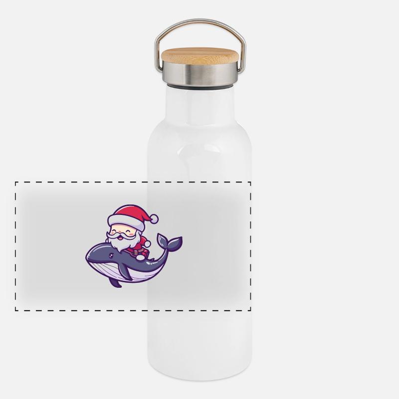 Wal Weihnachtsmann Cartoon Panorama Thermosflasche mit Bambusdeckel