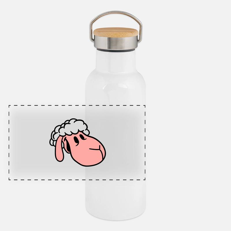 Schaf Gesicht Kopf Süß Niedlich Lamm Cool Comic Panorama Thermosflasche mit Bambusdeckel