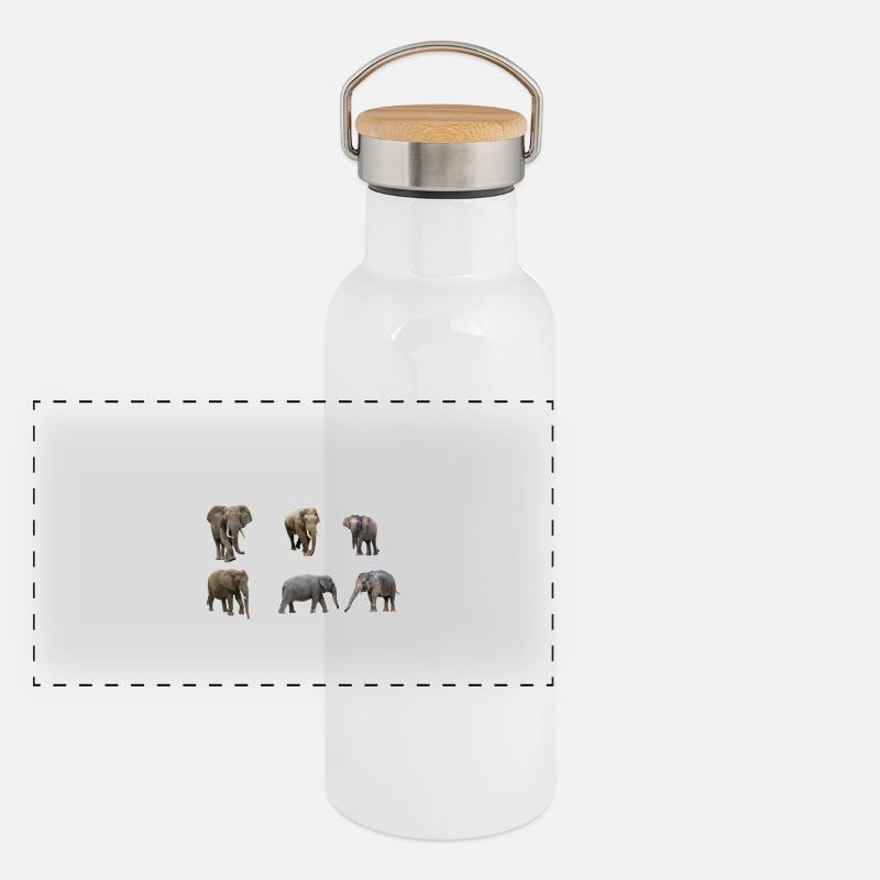 Arten von Elefanten Elefanten der Welt Vintage Panorama Thermosflasche mit Bambusdeckel