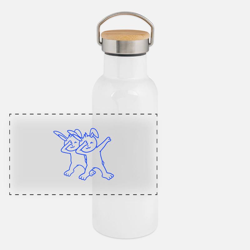 2 Hasen Dabbing Dab Dance Pose Tanzen Freunde Team Panorama Thermosflasche mit Bambusdeckel