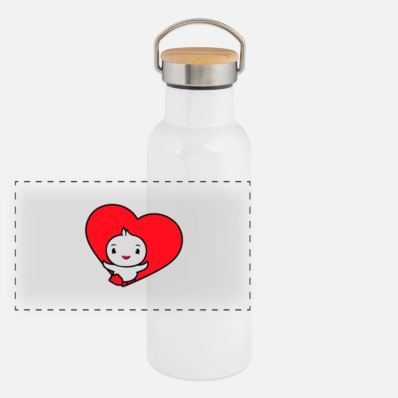 Oiseau Coeur Symbole L’Amour Runs Heureux Mignon Gourde isotherme avec bouchon en bambou