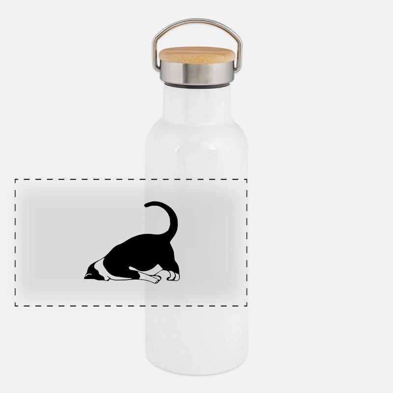 Schlafende Katze Panorama Thermosflasche mit Bambusdeckel