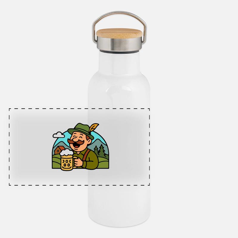 Deutscher German Bavarian Bayer Bier Panorama Thermosflasche mit Bambusdeckel