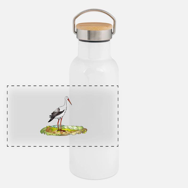 Stork bird Panoramic Thermal Bottle with Bamboo Lid