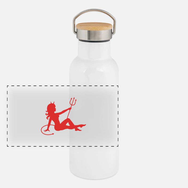 Erotisch Teufel Mädchen - Panorama Thermosflasche mit Bambusdeckel - Weiß