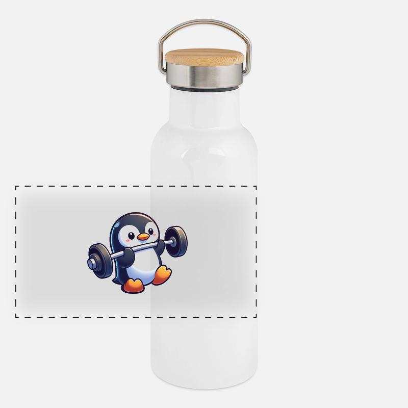 Mignon pingouin barre barre dessin animé Gourde isotherme avec bouchon en bambou