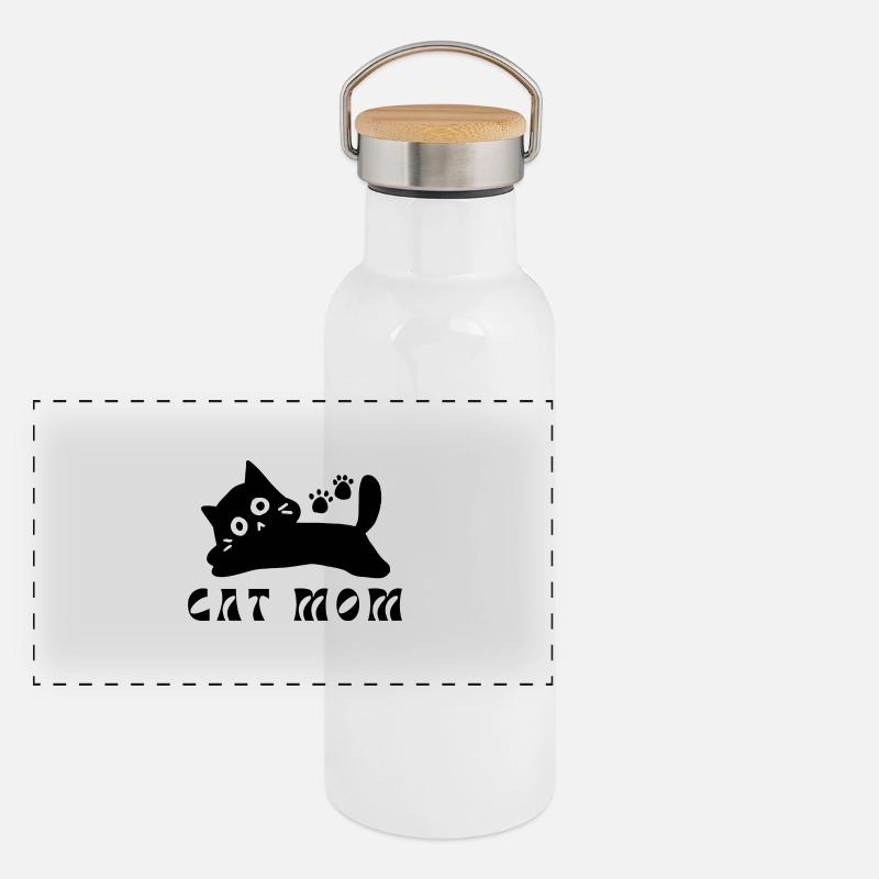 Minimalistisches Katzengesicht Panorama Thermosflasche mit Bambusdeckel