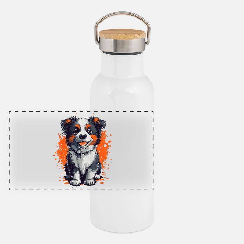 Berger Australien Chiot Drôle Chiens Aussie Gourde isotherme avec bouchon en bambou
