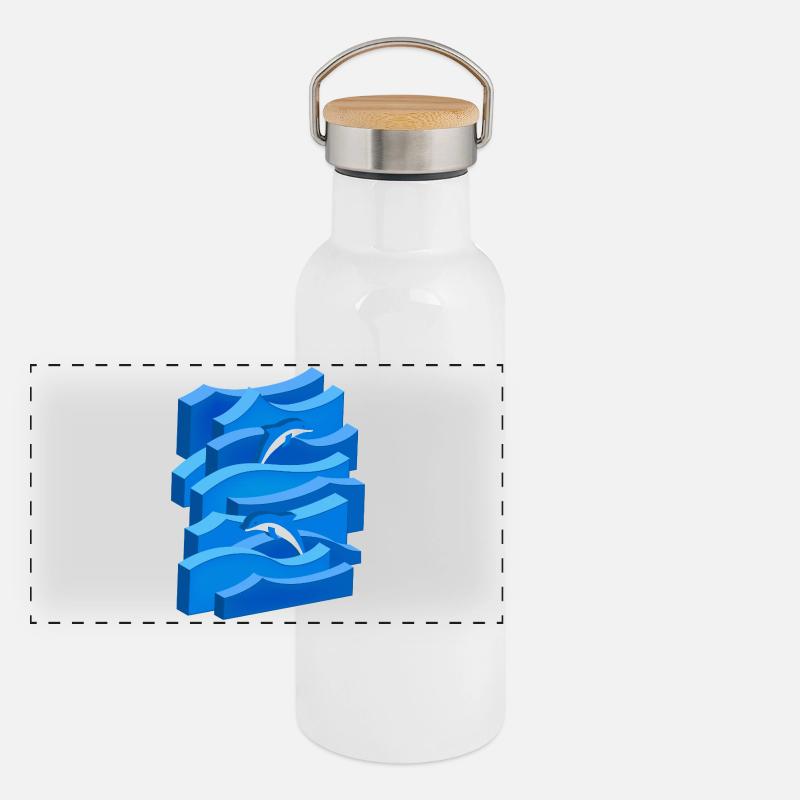 Waves & Dolphins (3D) Panoramic Thermal Bottle with Bamboo Lid