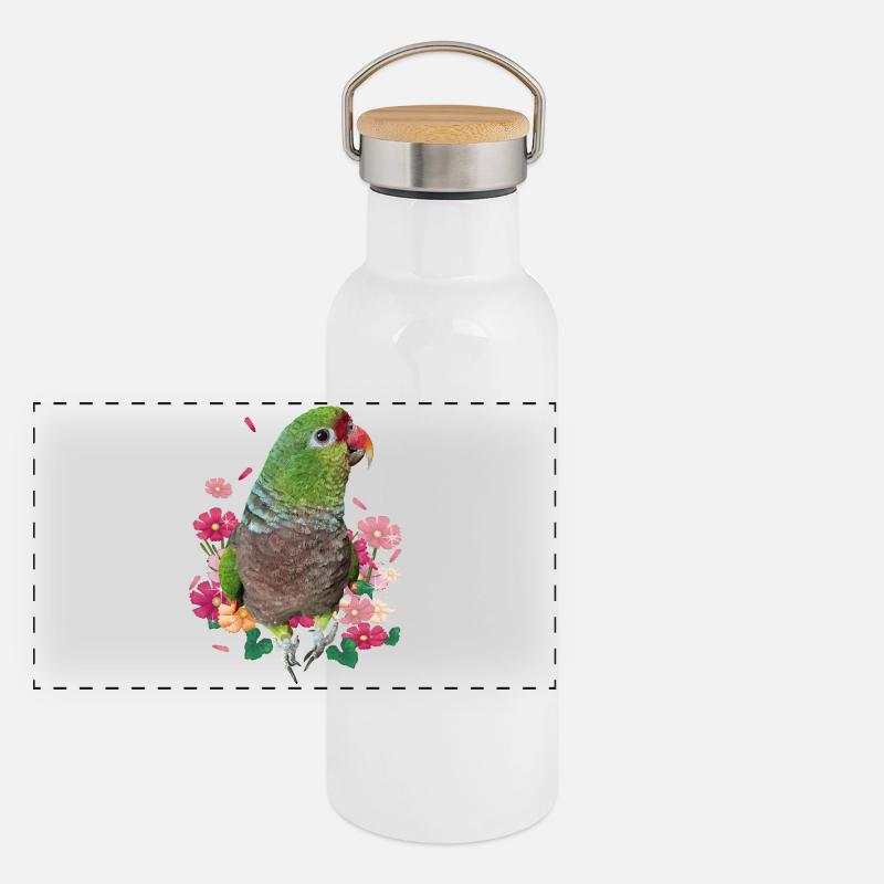 Weinpapagei - Panorama Thermosflasche mit Bambusdeckel - Weiß