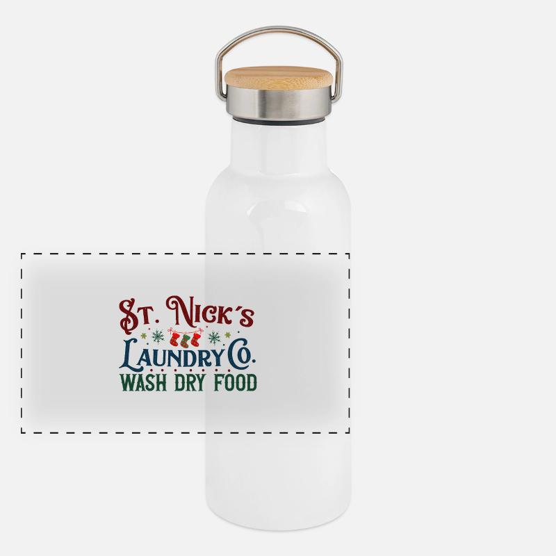 St Nick's Laundry Co. Festive Logo Panoramic Thermal Bottle with Bamboo Lid