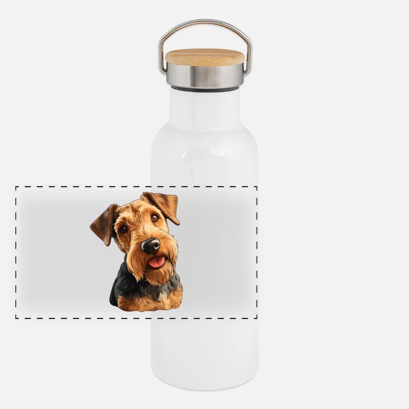 Welsh Terrier Panorama Thermosflasche mit Bambusdeckel