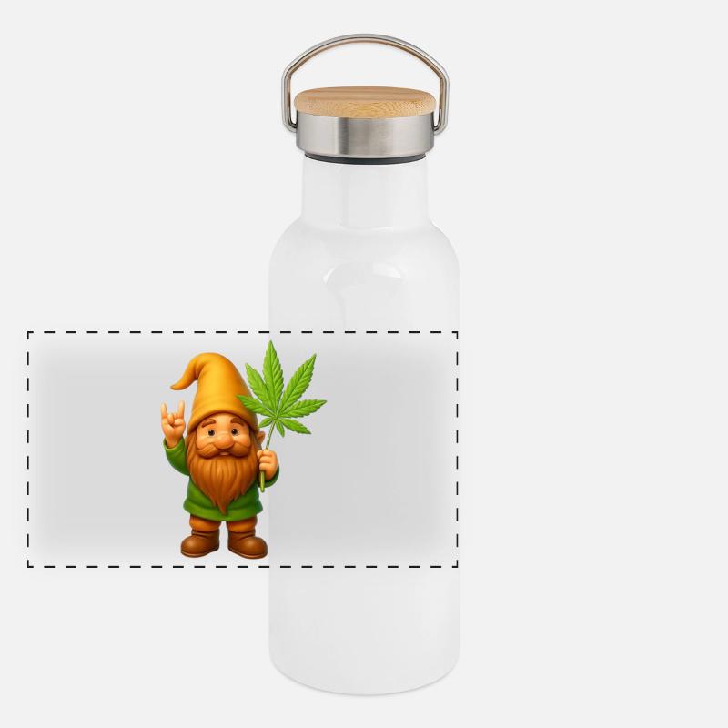 Rock on Zwerg mit Hanfblatt - Cannabis - Weed Panorama Thermosflasche mit Bambusdeckel