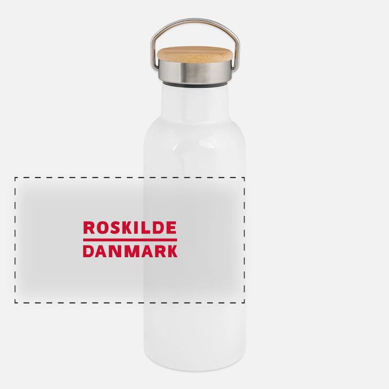 Roskilde Danemark en typographie rouge Gourde isotherme avec bouchon en bambou