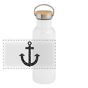 Anchor mosaic black maritime captain hope - Panoramic Thermal Bottle with Bamboo Lid - white - Front