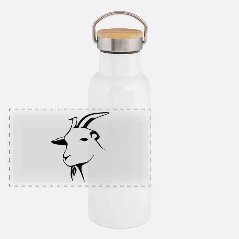 Ziege Panorama Thermosflasche mit Bambusdeckel