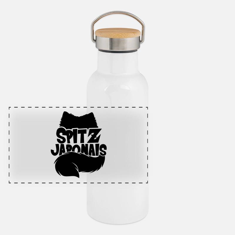 Japanische Spitz Silhouette Panorama Thermosflasche mit Bambusdeckel