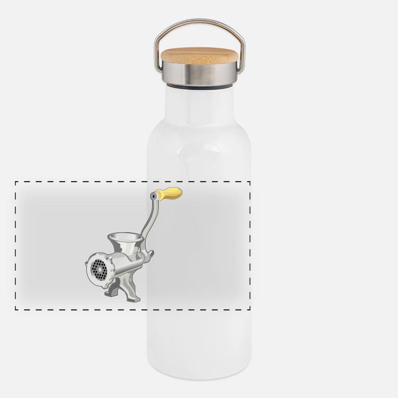 Fleischwolf - Panorama Thermosflasche mit Bambusdeckel - Weiß
