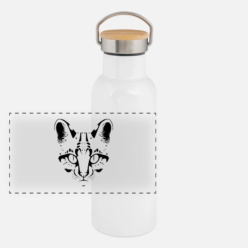 Ocelot Lineart in Black and White Panoramic Thermal Bottle with Bamboo Lid