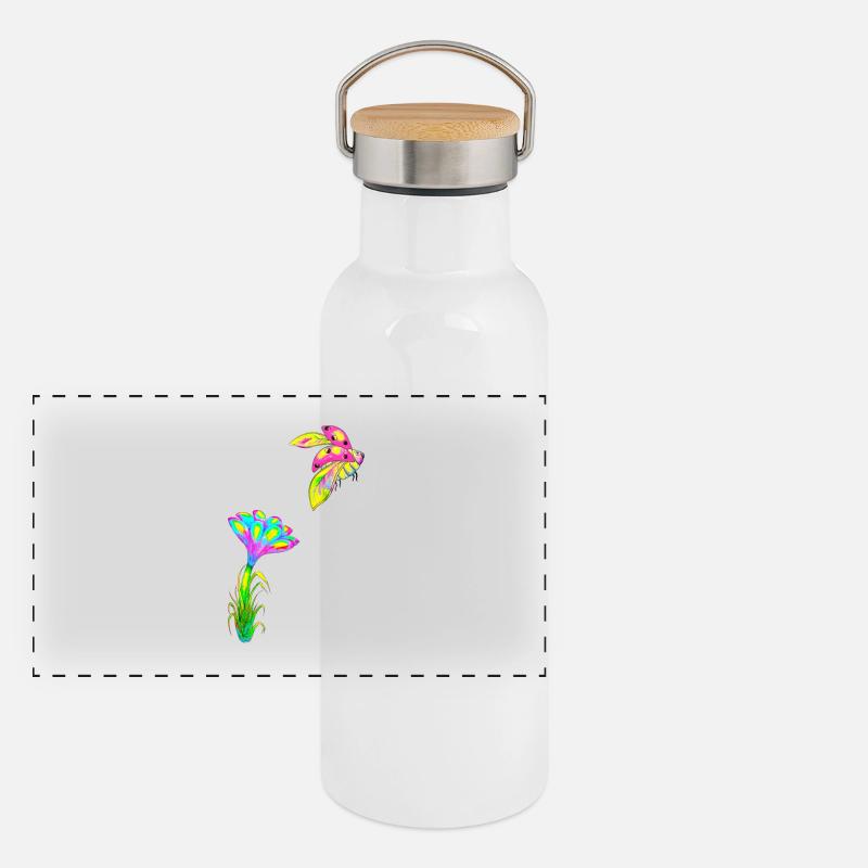 Coccinelle fleur dessinés à la main Gourde isotherme avec bouchon en bambou