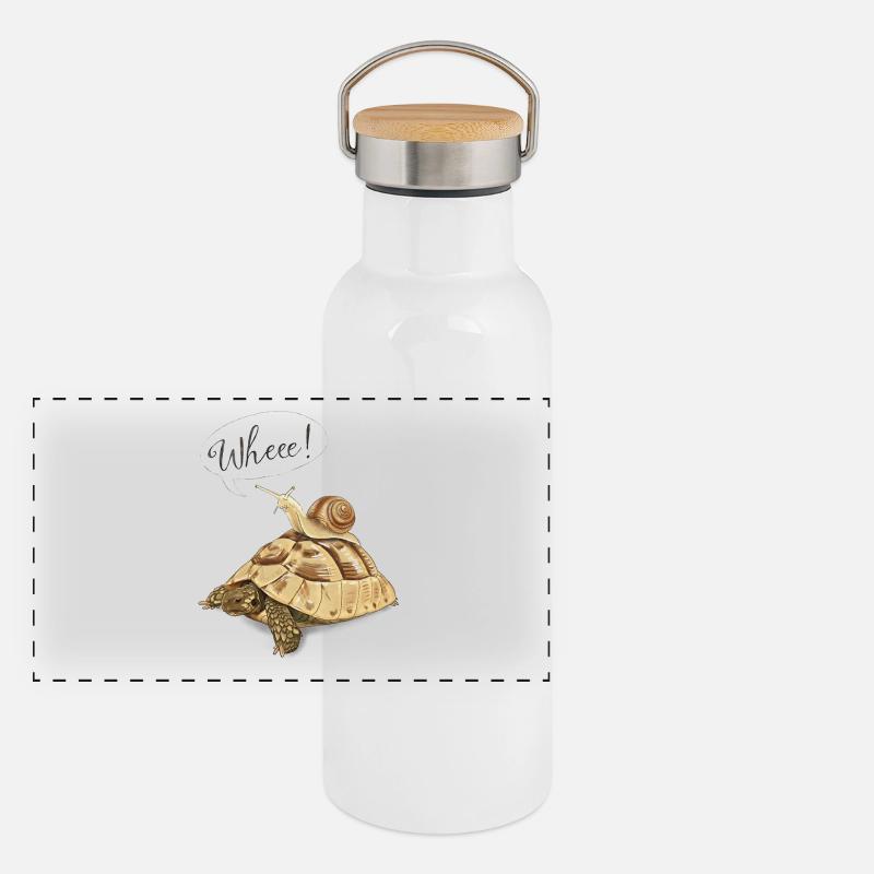 Joyride with turtle and snail (english) Panoramic Thermal Bottle with Bamboo Lid