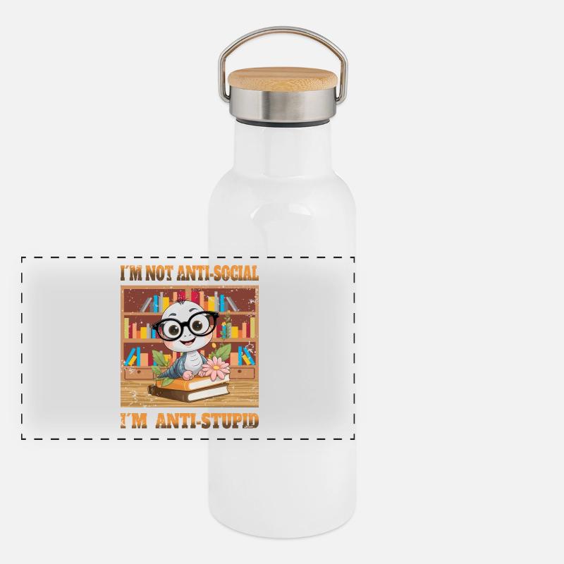 Schlaue Wurm Panorama Thermosflasche mit Bambusdeckel