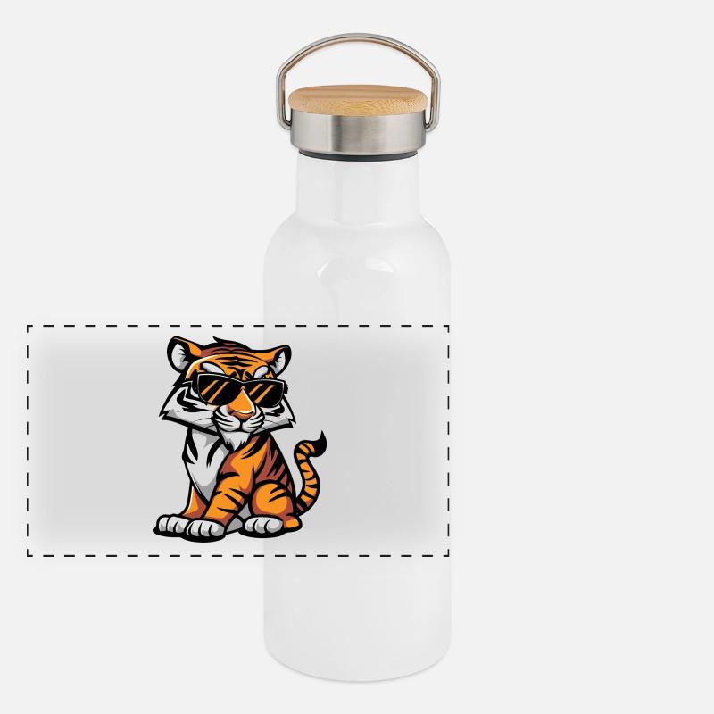 Tiger Tier Panorama Thermosflasche mit Bambusdeckel