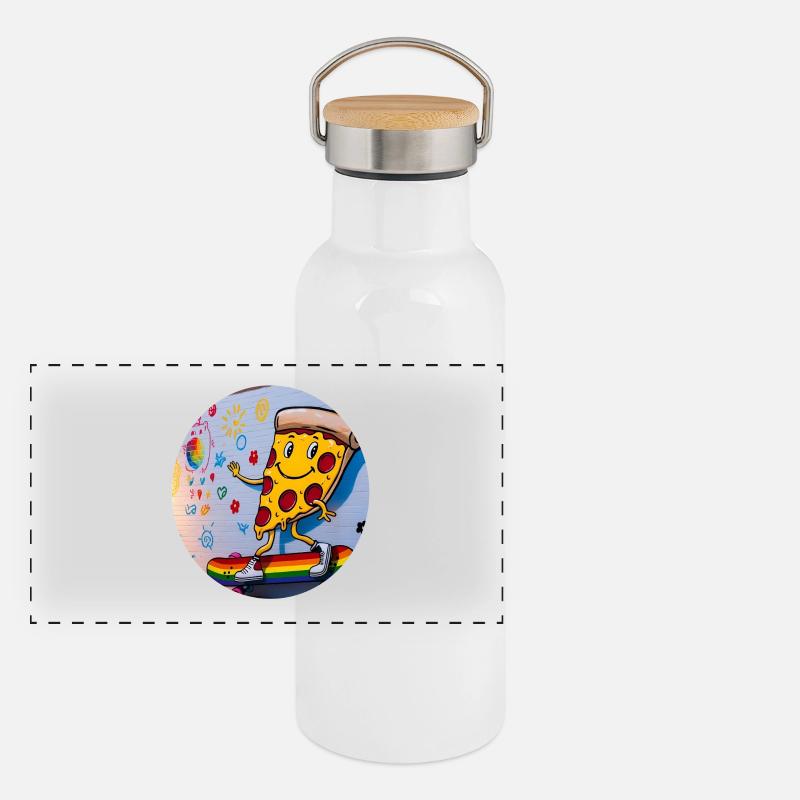 Pizza Slice Skateboard Graffiti Panorama Thermosflasche mit Bambusdeckel