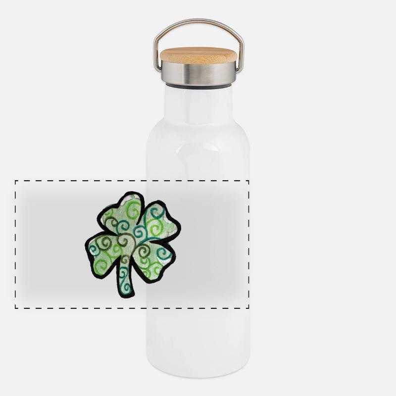Trèfle tourbillonné en verts pastel - Gourde isotherme avec bouchon en bambou - blanc