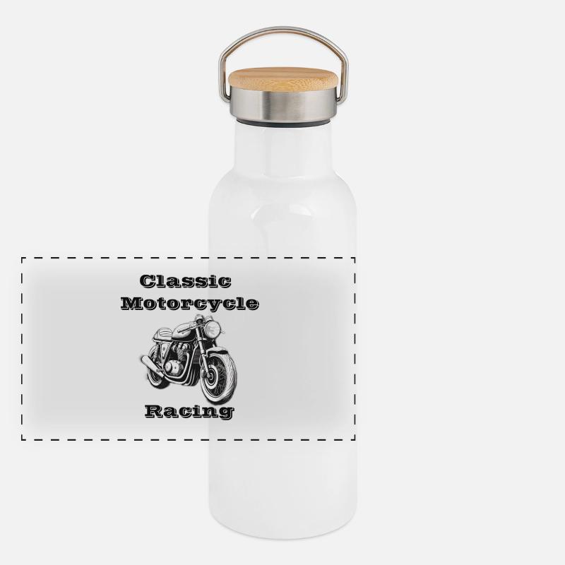 Course de moto classique - Gourde isotherme avec bouchon en bambou - blanc