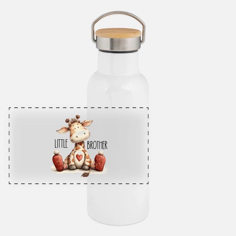 Kleiner Bruder Giraffe - Panorama Thermosflasche mit Bambusdeckel - Weiß